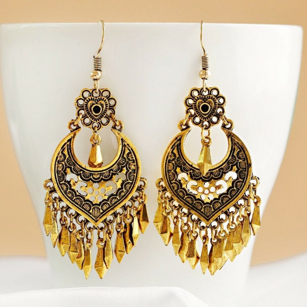 Gold Filigree Bohemian Chandelier Earrings